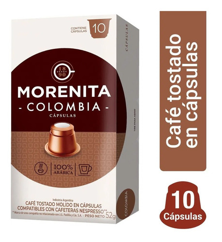 Cápsulas Café La Morenita Colombia X 10 Un - Para Nespresso