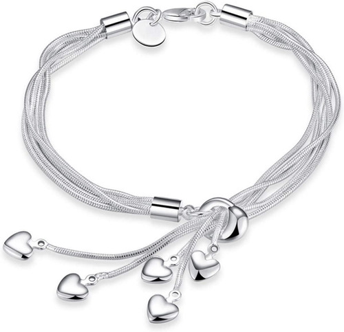 Pulsera Brazalete Plata 925 + Regalo 5 Corazones Aniversario