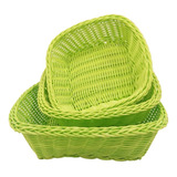 Panera Cuadrada Canasta Plastico Simil Mimbre X3 Sheshu Home Color Verde