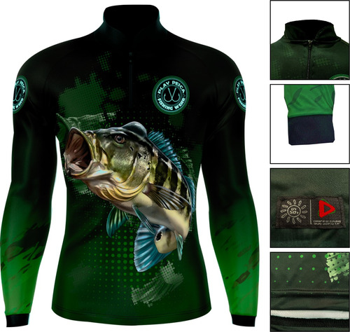 Camisa Camiseta Para Pesca Tucunaré Azul Com Proteção Uv50