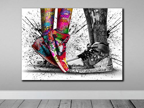 Quadro Em Tecido Canvas Grafite Casal Air Jordan Arte Urbana