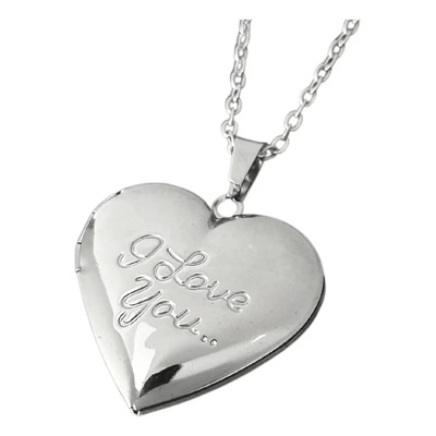 Collar Con Dije Relicario De Corazón Para Fotos Acero Inox Color Plateado I love you | MercadoLibre