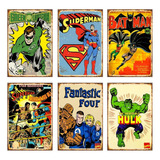 Carteles Metalicos Pack 6 Placas Superheroes Comics 20x30 