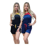 Combo 2 Conjuntos De Short E Regata Em 2 Cores Moda Casual