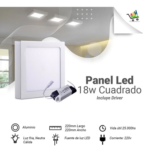 Panel Plafon Led Aplicar Cuadrado 18w  Pack X 5u.