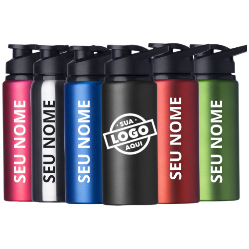 Squeeze Alumínio 600ml Fosca Com Logo, Nome - Personalizada