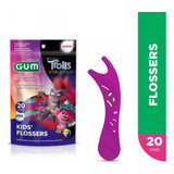 Fio Dental Prático Infantil Gum Trolls Flossers 20 Unidades