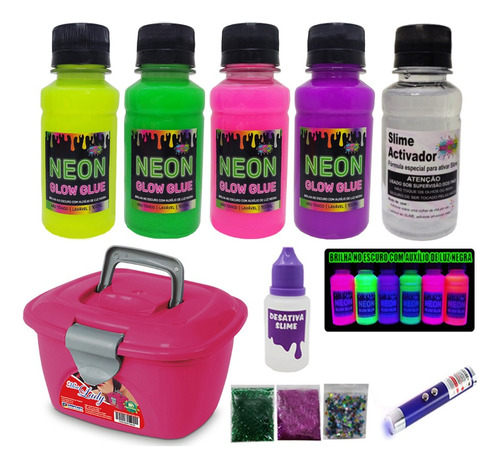 Mini Kit Slime Neon Com Maleta + Desativador + Barato Do Ml