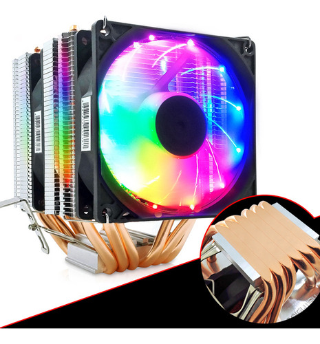 6 Heat Pipes 4 Pins Cpu Cooler Fan Rgb Amd & Intel Universal
