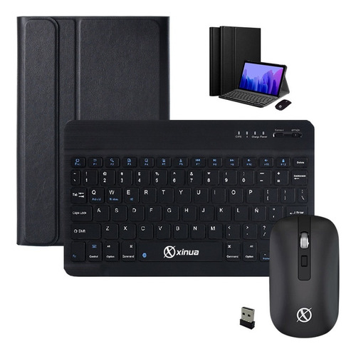 Funda Smart Para Samsung A7 Lite + Mouse Teclado Bluetooth Color Negro