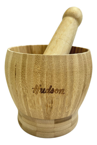 Mortero De Bambú Hudson Moledor Machacador Con Pisón Cocina