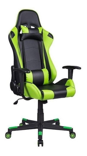 Cadeira De Escritório Pelegrin Pel-3012 Gamer Ergonômica Preto E Verde Com Estofado De Couro P.u.