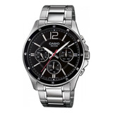 Reloj Casio Mtp-1374d Hombre Multifuncion Acero 50m Wr Color De La Malla Plateado Color Del Bisel Negro Color Del Fondo Negro