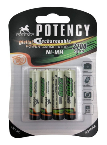 Cartela Pilha Palito Recarregável  2700mah Aaa C/4 Unidades