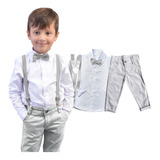 Conjunto Social 4 Peças Cinza Pajem Infantil 100% Algodão