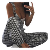 Jumpsuit Women's Sleeveless Jumpsuit Loose Plaid Long