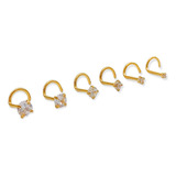 Set 6 Piercing Nostril Tipo S Punk Chapados En Oro 18k Luz