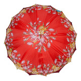 Paraguas Semiautomático Tipo Bastón Estampados Doble Tela Color Rojo