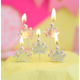 Vela Corona Coronita Crown Plateada X5 Cumpleaños Torta