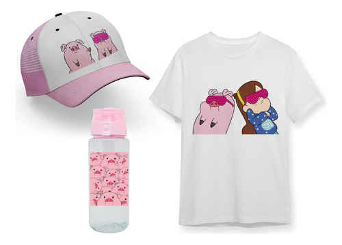 Pack Remera Niña Regalo + Gorra + Botella Varios Diseños