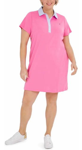 Tommy Hilfiger Plus Size Cornell-trimmed Polo Pink Vestido