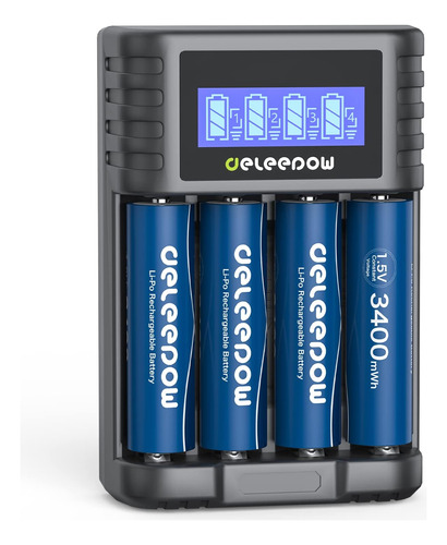 Deleepow Baterias Aa Recargables De Litio 1.5 V 3400 Mwh, 15