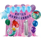 Kit Decoración Globos Ariel Sirenita Cortina Numero Marino