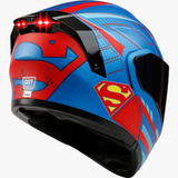 Casco Kov Estelar Dc Superman Azul Abatible Con Led De Moto