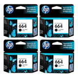 Pack 4 Cartuchos Hp 664 Negro F6v29al Ink Advantage