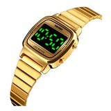 Relógio Feminino Skmei Digital 1543 A10620 Dourado Cor Do Fundo Preto Led Verde