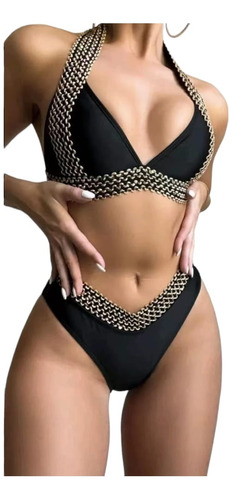 Bikini Sexy 2 Piezas Negro/dorado, Mujer