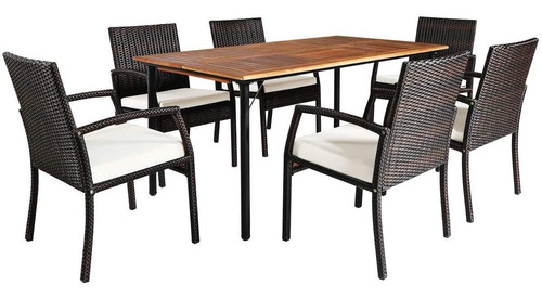 Tangkula - Juego De 7 Muebles De Comedor Para Patio, Madera 