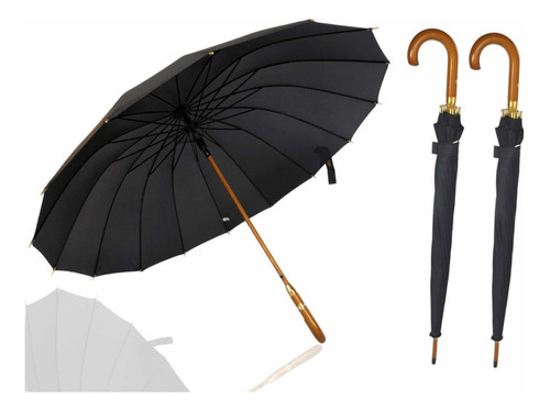 Kit Com 2 Guarda Chuva Reforçado Grande Automático Cor Preto Desenho Do Tecido Liso