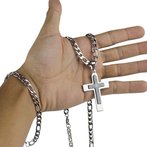 Colar Masculino Crucifixo Cruz Aço Inox Corrente Pingente