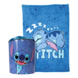 Kit Manta +balde De Pipoca Stitch Azul Disney Zonacriativa