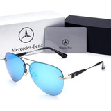 Óculos De Sol Aviador Mercedes-benz Uv400 Lentes Polarizada Armação Azul C/ Prata