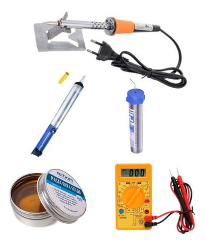 Kit Ferro De Solda 60w + Estanho, Sugador, Pasta, Multimetro