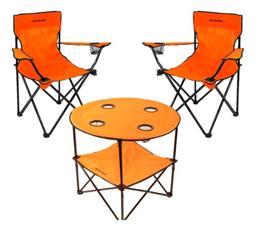 Juego Set Camping Mesa+2 Sillones Portavaso Exterior Calidad