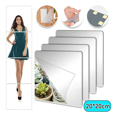 Paquete de 4 Espejos Acrílicos Autoadhesivos, Azulejos de Espejo de 20 x 20 cm, Hojas Espejo Plástico Flexibles Adhesivas para Pared para montar en la pared, para maquillaje, espejo grande de cuerpo | MercadoLibre