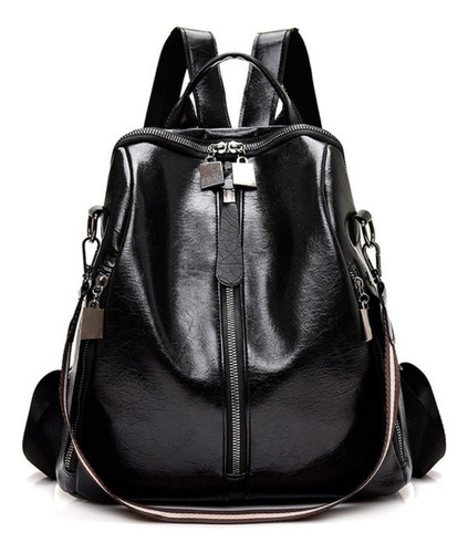 Soft Leather Waterproof And Anti-theft Lady Backpack Color Negro Diseño De La Tela Leather Backpack