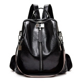 Soft Leather Waterproof And Anti-theft Lady Backpack Color Negro Diseño De La Tela Leather Backpack