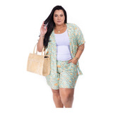 Conjunto Saída De Praia Plus Size Kimono E Short Ref: 208