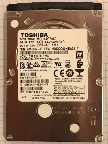 Disco Duro Interno Toshiba Mq01acf Series 500gb Plateado