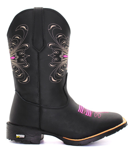 Bota Feminina Botina Texana Bico Quadrado Bordada Promoção 