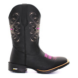 Bota Texana Feminina Em Couro Bordada Cruz Bk Country Top