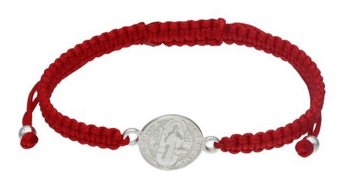 Pulsera Protección Hilo Rojo San Benito Plata Italiana 925