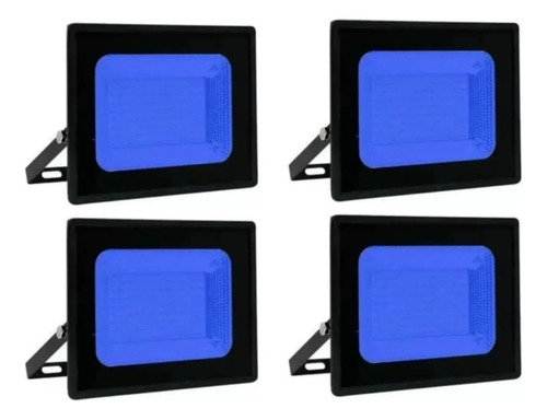 Kit 4 Refletor Led Luminária Azul 30w Prova D'água Bivolt