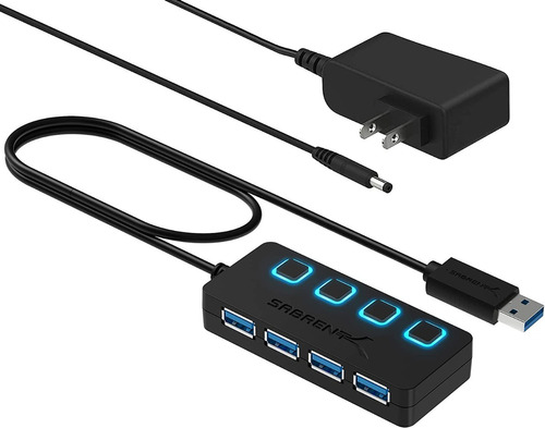 Hub Usb - Sabrent - 4 Port Usb 3.0 - Switch On/off Fuente 2a