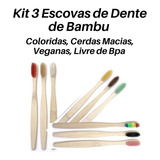 Kit 3 Escovas De Dente De Bambu Cerdas Macias - Veganas