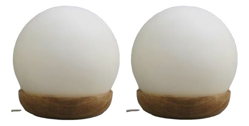 Par Lampara Velador Nórdico Blanco Madera Globo Opal 18ø